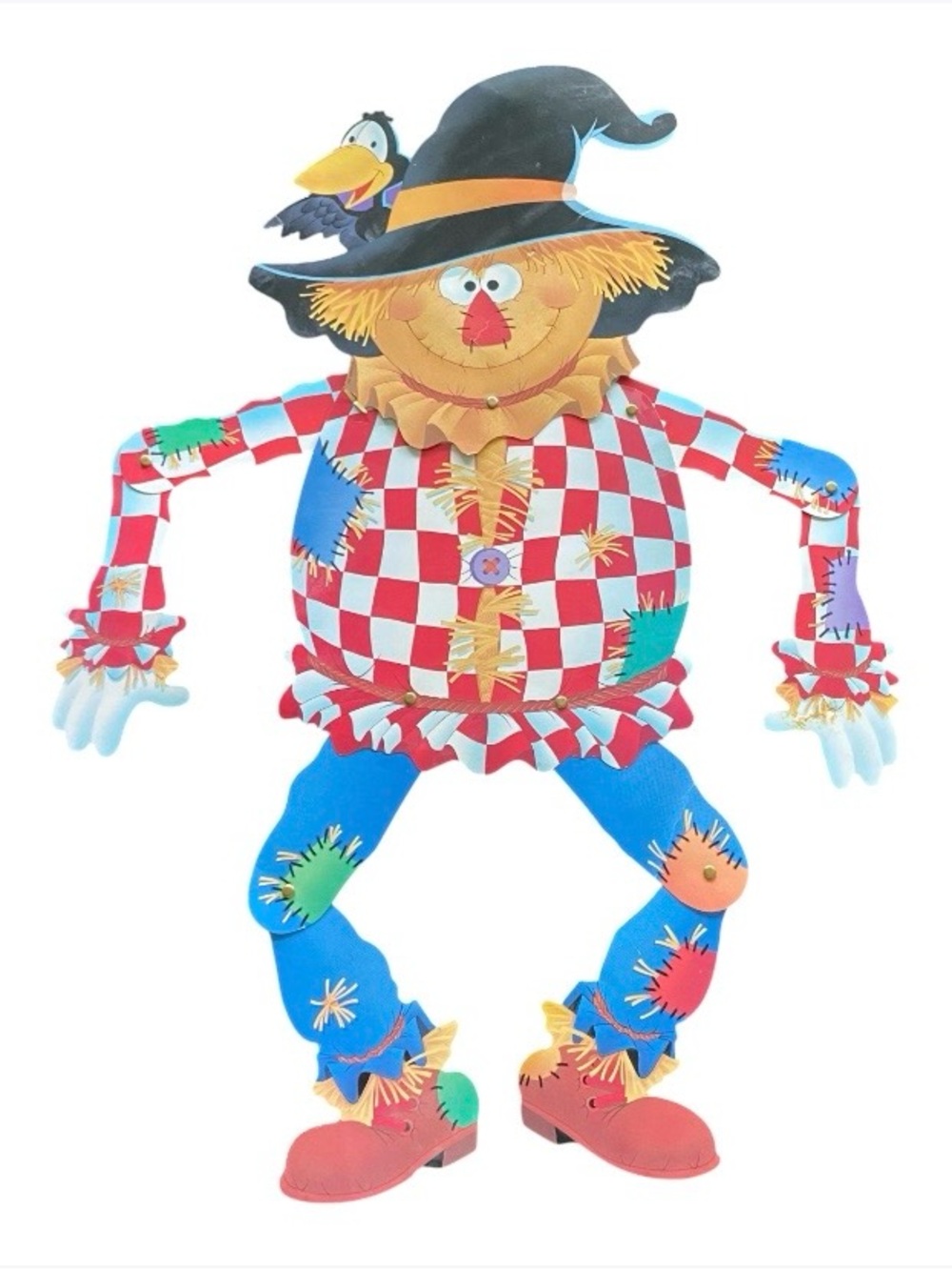 Vintage Scarecrow 90s Jointed Wall Hanging Red Current USA Halloween Gingham 31”